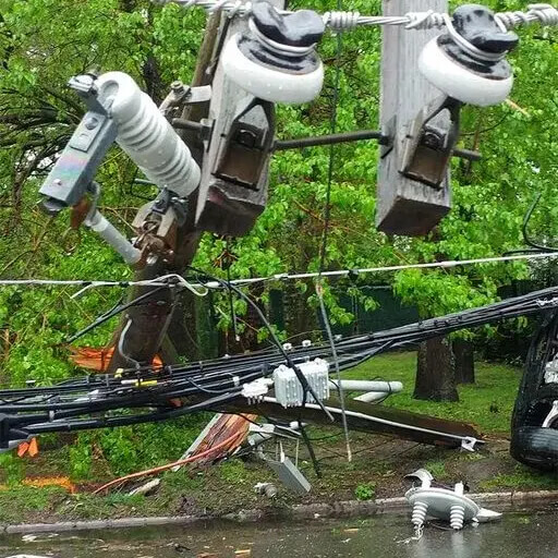 Downed power and cable lines after a storm